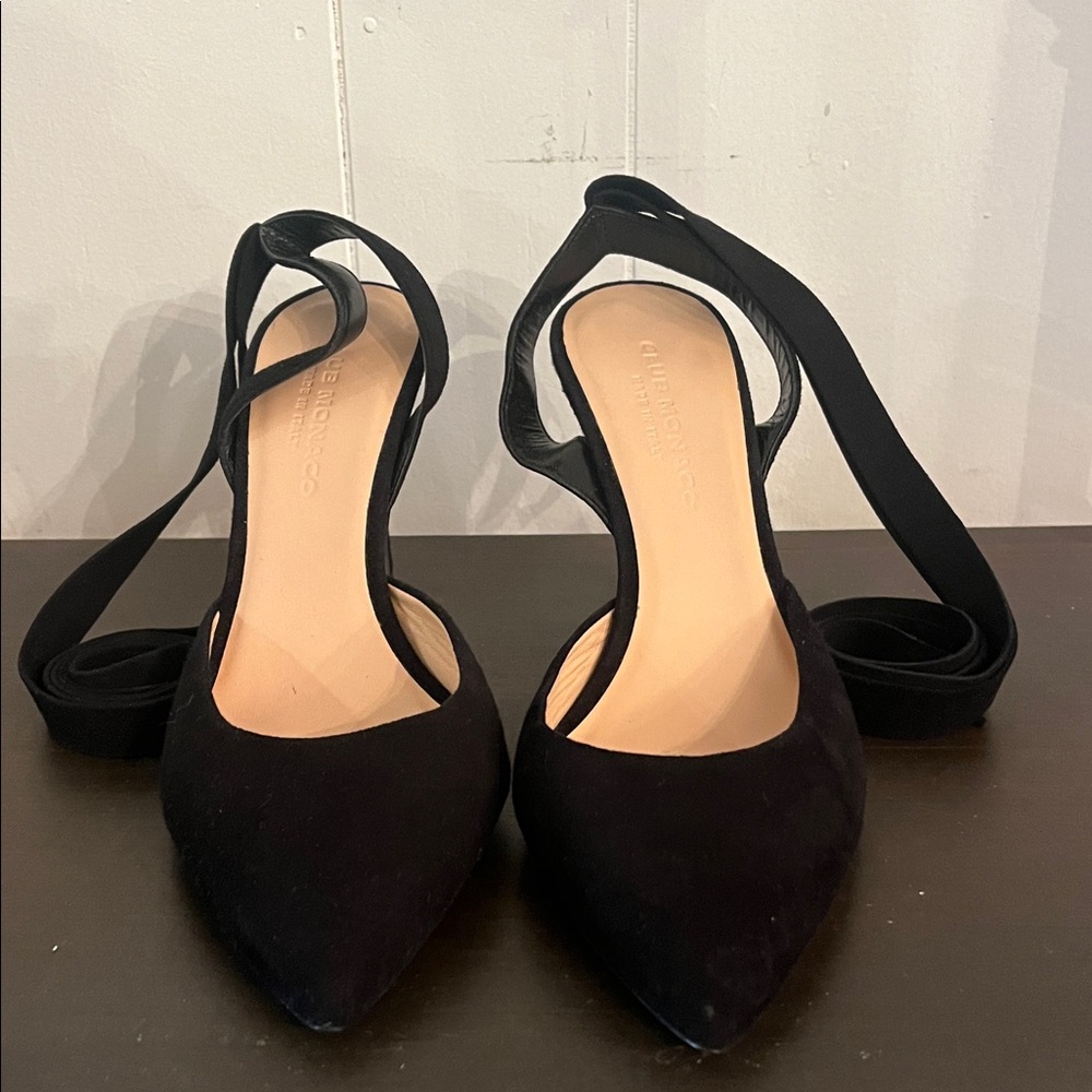 Club Monaco Black Pointed Lace-Up Velvet Slingback Pumps